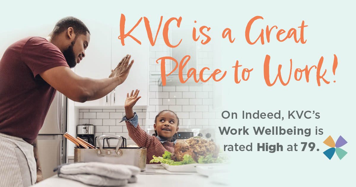 KVC Missouri is a great place to work - On indeed, KVC's work wellbeing is rated high at 79