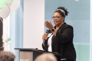 Yahna Gibson giving a speech at the KVC Academy Lee's Summit Grand Opening Ribbon Cutting